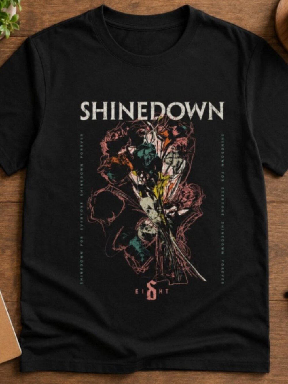 Shinedown Rock Band Vintage Abstract Floral Graphic Black T-Shirt